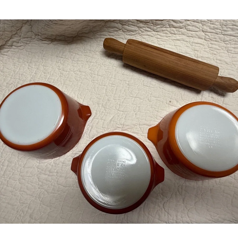 Vintage Pyrex Autumn Harvest Wheat Cinderella Mixing Bowl Set Orange Rust 3pc